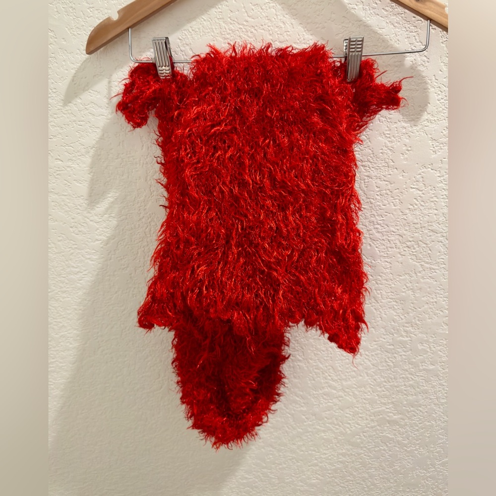 Vintage red furry stretch scarf
